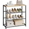 WOLTU Porta Scarpe, Scarpiera con 3 Livelli a Griglia e Struttura in Metallo per Ingresso, Corridoio, Soggiorno, 63x30x63cm, Rovere Chiaro+Nero