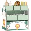AIYAPLAY Scaffale Portagiochi Bambini a 3 Livelli con 6 Contenitori in Tessuto Rimovibili, Mobile Porta Giocattoli per Camera da Letto, Soggiorno e Camera dei Giochi, Verde