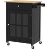 HOMCOM Carrello da Cucina con Cassetto, Ripiano Regolabile, 4 Ruote e Portasciugamani Laterale, Carrello Cucina con Piano in Legno di Gomma, per Soggiorno e Cucina, 67x48x86.5 cm, Nero e Rovere