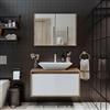 ROOMART - Set di mobili da bagno - Atlantic - 3 pezzi - Lavabo in ceramica con base 65 cm, 85 cm, 100 cm, armadietto a specchio 80 cm (bianco - rovere, 85 cm)