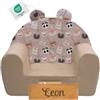 Flumi Poltrona per bambini personalizzata Flumi - Seduta per la sala giochi - Poltrona con nome inciso del bambino (BEIGE + BEARS)