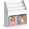 Vicco Libreria bambini Luigi, Bianco, 72 x 79 cm con 2 scatole pieghevoli opt.3, combinabile per riporre libri e giocattoli