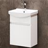 Planetmöbel lavabo con base da 45 cm con lavandino bagno in ceramica, mobiletto sospeso per piccoli bagni e WC ospiti, bianco opaco