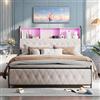 YYXLDYNB Letto Matrimoniale 160x200 Imbottito con LED, USB e 4 Cassetti Contenitore | Testiera Portaoggetti Regolabile | Design Moderno Senza Materasso, Beige