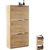 Planetmöbel scarpiera salvaspazio con 3 ante, scarpiera armadio con 6 ripiani, porta scarpe per ingresso, corridoio, guardaroba 60 x 23 x 118 cm, rovere dorato