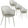 buybyroom Set di 4 sedie da pranzo con bracciolo, schienale, gambe in metallo, sedie da cucina, sedia da pranzo, sedia in plastica, seduta per cucina, camera da letto, sala da pranzo, grigio
