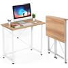 Rcynview Scrivania Pieghevole Salvaspazio, Tavolo Pieghevole Scrivanie per Computer,Tavolino Pieghevole da Esterno ed Interni, 80x45.5x74 cm PC Tavolini Pieghevoli Campeggio, Legno e Metallo, Marrone