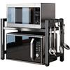 Pkouocry Mensola Microonde Estensibile 40-65 cm, Regolabile Due Livelli Microonde Scaffale, Acciaio Carbonio Ripiano Contatore Cucina Organizzatore Ripiani, 4 Ganci, Carico Pesante 60lbs (Nero)