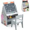 LIFEZEAL Tavolino Bambini con Sedie, Tavolino con Libreria, Lavagna Doppio Faccia e Contenitore Pieghevole per Giochi, Tavolo Multiattivita e Sedia per Cameretta, Tavolo per Bimbi 3-6 Anni (grigio)