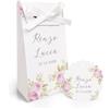 FERDINANDO FAMA' FAMÀ - Scatoline Portaconfetti Matrimonio Bustina Roselline Rosa - Bomboniera Personalizzabile in Cartoncino Pregiato - 16 Scatoline + 16 Tag