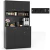 COSTWAY Credenza Alta da Cucina con 6 Ante e Cassetto, Armadio Dispensa da Cucina con Presa Elettrica, Mobile Cucina con Ripiani Regolabili per Sala da Pranzo e Soggiorno, 100 x 40 x 181 cm (Nero)