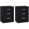 WOLTU Set di 2 Comodini Moderni con 3 Cassetti, Nero