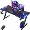 Devoko 140 x 60cm Scrivania Gaming LED, Tavolo Gaming Ergonomica, Scrivania per Computer con Porta Bicchiere e Ganci per Cuffie, Postazione con Piano del Tavolo in Fibra di Carbonio, Nero
