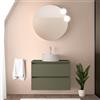 Inbagno Mobile bagno sospeso 80 cm verde satinato con top per lavabo e specchio tondo 70 cm, 2 cassetti con chiusura soft-close, GAYA