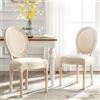 HomeMiYN Set di 2 Sedie Medaglione, Sedia da Sala da Pranzo in Legno Stile Luigi XVI con Tessuto di Lino, Vintage Francese Ovale Classico con Seduta Imbottita per Camera, Soggiorno, Ristorante - Beige