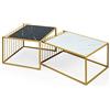 LIFEZEAL Set di 2 tavolini con effetto marmo, tavolino da caffè con telaio in acciaio dorato, per soggiorno e ufficio