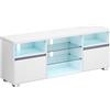 VASAGLE KAILYN Collezione - Mobile TV con Luci LED, Porta TV per Televisione fino a 70 Pollici, con Ripiani di Vetro, 2 Scomparti con Ante, 160 cm, Soggiorno, Camera da Letto, Bianco LTV331T10