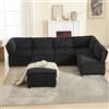 Kebnor Divano modulare a 6 posti, in velluto a coste, ergonomico, combinabile come forma a U/forma L/divano letto, struttura stabile in legno e metallo (nero)