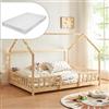 [en.casa] Letto a Casetta per Cameretta con Materasso 120x200 cm Letto Piazza e Mezza per Bambini con Barriere Struttura in Legno di Pino - Naturale