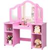 RELAX4LIFE Toeletta per Bambini con Specchio, Specchiera per Ragazzi in Legno Robusto, Tavolo da Trucco con Ampio Spazio di Stoccaggio (Toeletta, Rosa)