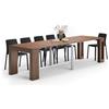 Mobili Fiver, Tavolo Consolle Allungabile con porta prolunghe Easy, 45(305) x 90 cm, Noce Canaletto, fino a 12 posti, Consolle da Ingresso, Soggiorno, Made in Italy