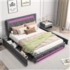 Generic Letto Matrimoniale Letto Contenitore 160x200 cm, letto Imbottito con 4 Cassetti e USB Funzione, Bed Frame con Testata e Rete a Doghe, Linen, Senza Materasso, Grigio