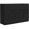 meble masztalerz Cassettiera Camera da Letto con 2 Ante e 3 Cassetti - Credenza Soggiorno - Moderna Comò - Cassettiera Alta - Mobiletto con Cassetti - Nero con Frontale Lucido 120 x 39 x 78,5 cm