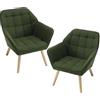 chairus Set di 2 Poltrone da Salotto in Tessuto di Lino Poltrona Imbottita con Braccioli Poltroncina Moderna con Gambe in Legno Poltrona Relax per Soggiorno/Camera da Letto, Verde