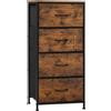 WOLTU Cassettiera, 4 Cassetti in Tessuto, Armadio di Stoccaggio per Camera da Letto Corridoio Soggiorno, Struttura in Acciaio, E1 Piano Legno, Marrone Vintage + Nero