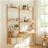 [en.casa] Scaffale da Parete con 5 Ripiani 2 Cassetti e Scomparto Chiuso Regolabili in Altezza con Ante Scorrevoli 176 x 147 x 34 cm per Cucina Soggiorno Camera da Letto - Bambù Naturale