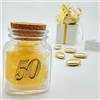 Ingrosso e Risparmio 12 pz. Vasetto portaconfetti Vetro Tappo Sughero Applicazione 50 in Legno Oro Nozze bomboniere Matrimonio Anniversario Anni Compleanno Legno segnaposto confettata