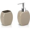 Inbagno Set Accessori Bagno 2 Pezzi in Ceramica, Kit Accessori da appoggio, Include Dispenser Sapone e portaspazzolini (Tortora)