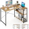 COSTWAY Scrivania Angolare a Forma di L, Scrivania ad Angolo Salvaspazio e Reversibile con Ripiano Regolabile e Struttura in Metallo Resistente, Tavolo per Ufficio e Casa (Legno)
