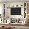 VIVCA Set da parete per TV, 180 x 35 x 33,5 cm, con vetrine (set completo, 4 pezzi), supporto per TV, mensola e 2 mensole da parete, set di mobili per soggiorno, TV, in piedi e sospeso, bianco.