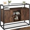 tectake® Credenza Cucina Versatile 100x38x80,5cm, Credenza Soggiorno con Mensole Regolabili, Lastra Removibile in Vetro e 2 Porte Magnetiche, Salotto, Ufficio, Casa e Cucina - Legno Industriale Scuro