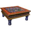 GURU SHOP Guru-Shop Tavolino Dipinto, Mini Tavolo, Panca a Fiori - blu Giglio D`acqua/rosso/giallo, 16x38x38 cm, Tavolini Tavoli da Caffè Tavoli da Terra