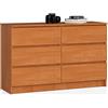 AKORD | Cassettiera K-120 con 6 (2 x 3) Cassetti | Moderna Mobiletto per Soggiorno Sala da Pranzo Camera da Letto Corridoio Bagno | Armadio Cameretta | 120x77x40 cm | Peso 43kg | Ontano