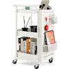 GYMAX Carrello Rotante a 3 Livelli, Carrello Portaoggetti e Organizzatore con Doppi Pannelli Forati, 2 Cestini e 4 Ganci Rimovibili, Ideale per Cucina, Ufficio, 52 x 33 x 75 cm (BIANCO)