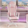 WOLTU Sedia Gaming con Massaggio, Poltrona Ufficio Ergonomica, Ampia Sedia Girevole Imbottita per Computer con Cuscino Lombare Massaggiante, Carico 150 Kg, Tessuto a rete Rosa+Bianco