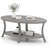 LIFEZEAL Tavolino Salotto Ovale a 2 Ripiani con Scomparti Aperti, in Legno Massello, Tavolino da Caffè, Divano, Tavolo Soggiorno, Moderno, Salvaspazio, Semplice, 111x60,5x47cm, Max 160kg (Grigio)