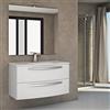 Yellowshop, Mobile Bagno Sospeso STELLA, 100 cm, 2 Cassetti, Lavabo e Specchio LED, Baden House, Bianco Frassinato