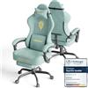 Huracan Sedia da Gaming Massaggiante con Poggiapiedi Telescopico, Sedie gamer Ergonomico, gamer chair Tessuto in Velluto Traspirante Poltrona da gaming per Lunghe Sessioni di Gaming e Lavoro, Verde
