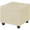 IlGruppone Pouf Poggiapiedi Cubico XXL Con Contenitore Integrato Cubo Imbottito Lino 45Cm Piedini legno Panca Moderna Cassapanca Soggiorno Panchina Ingresso Scarpiera Sgabello Grande - Crema