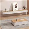 Ribanedy Mobile TV Sospeso Moderna | Consolle Multimediale da Parete | Grande Mobile TV con Spazio di Archiviazione per Soggiorno e Ufficio (Bianco + Legno, 260cm)
