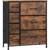 WOLTU Cassettiera in Tessuto a 7 Cassetti, Grande Capacità, Struttura Stabile in Metallo, per Soggiorno, Camera da Letto, Corridoio, Marrone-Nero Vintage, 63,5x30x73cm, SSK008shm