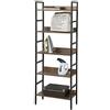eSituro Scaffale Libreria Alta Mensole a 5 Ripiani in Acciaio Legno Mobiletto Autoportante Fioriera Scarpiera 60x27,5x160cm Noce SSTR0056