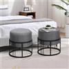 [en.casa] Set 2 Pouf 2in1 Reversibili Impilabili Seduta Imbottita e Piano Rigido in MDF Telaio in Metallo Tavolino Poggiapiedi Sgabello Circolari 38xØ38 cm Grigio Scuro