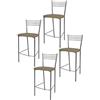 t m c s Tommychairs - Set 4 sgabelli alti modello Elena per cucina e bar, struttura in acciaio verniciata colore alluminio e seduta imbottita e rivestita in pelle artificiale colore cappuccino