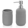 Inbagno Set Accessori Bagno da appoggio 2 Pezzi, Dispenser Sapone e Bicchiere portaspazzolini, in Ceramica Colore Grigio, Linea Cup