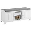 SoBuy Scarpiera Panca Contenitore per Ingresso, con 2 Armadietti e Ripiani, Mobiletto Legno Bianco, Cuscino Comodo da 4 cm, Carico Massimo 150 kg, L105xP35xA43 cm, Facile Montaggio, FSR35-W